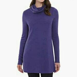 Adrienne Vittadini Knit Cowl Neck Tunic Mini Sweater Dress Purple‎ Non Itch Sz M